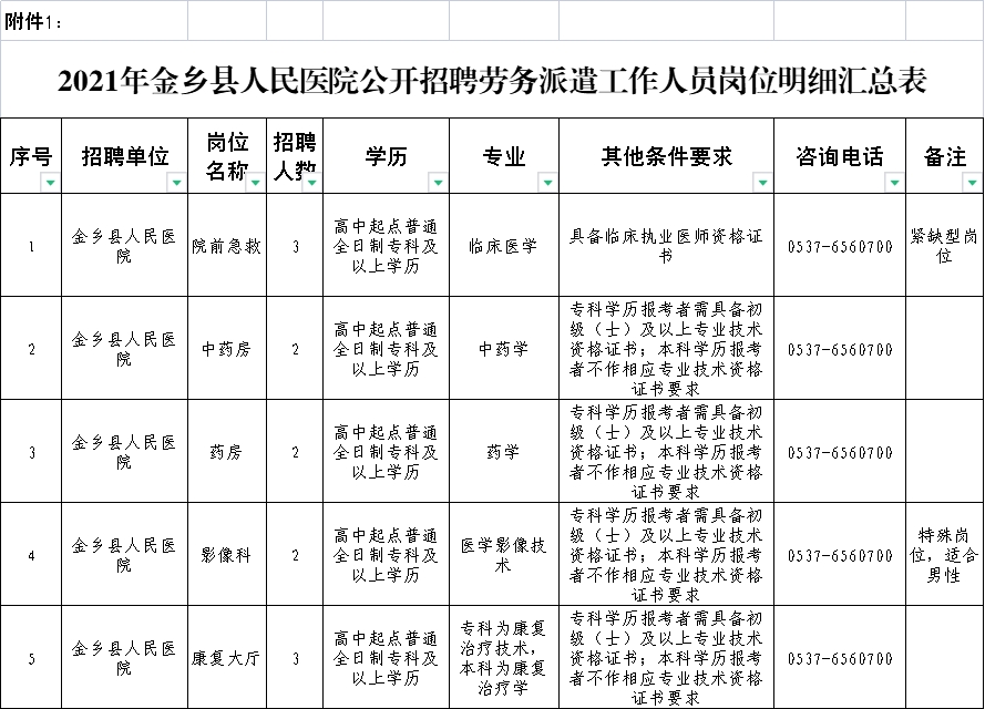 濟寧金鄉(xiāng)縣人民醫(yī)院公開招聘勞務(wù)派遣工作人員簡章（12人）